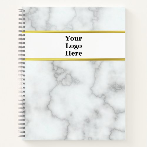 Professional Faux White Marble and Your Logo Here Notebook