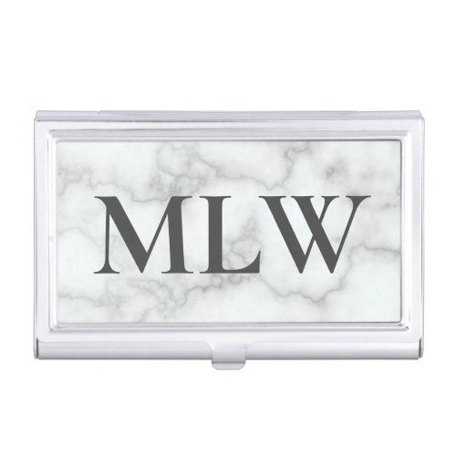 Professional Faux White Marble Gray Monogram  Business Card Case