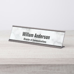 Professional Faux White Marble Name Job Title Desk Name Plate
