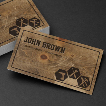 Professional Faux Wood Construction Carpentry Business Card by BlackEyesDrawing at Zazzle