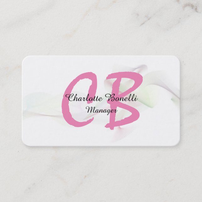 Professional Feminine Abstract Curve Pink Monogram Business Card (Front)
