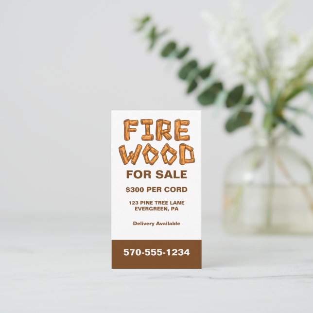 Professional Firewood Wood For Sale Custom Business Card (Standing Front)