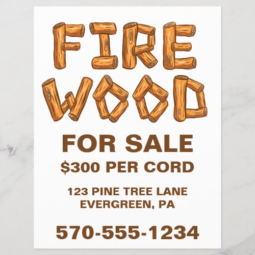 Professional Firewood Wood For Sale Custom Flyer