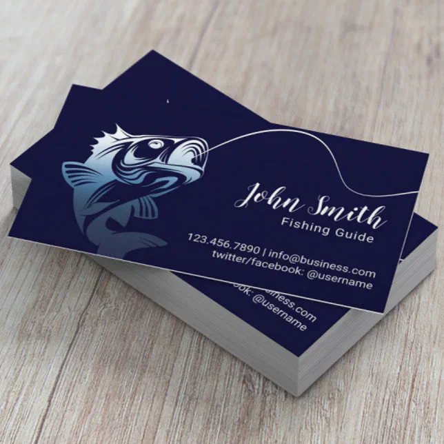 Professional Fishing Guide Service Navy Blue Business Card | Zazzle