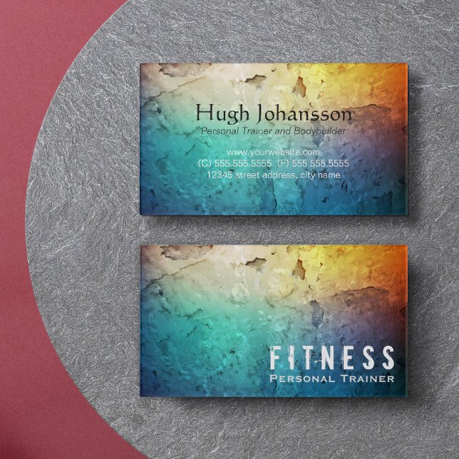 Professional Fitness Personal Trainer Color Grunge Business Card (Creator Uploaded)