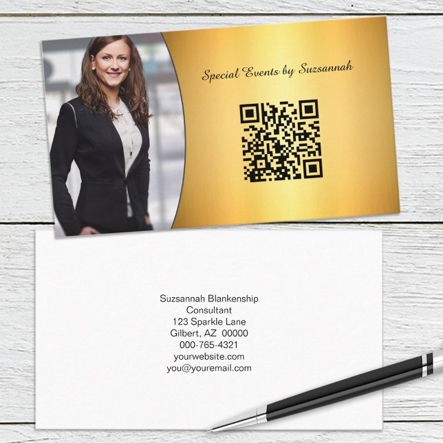 Professional Flare Gold Custom Photo QR Code Business Card (Creator Uploaded)