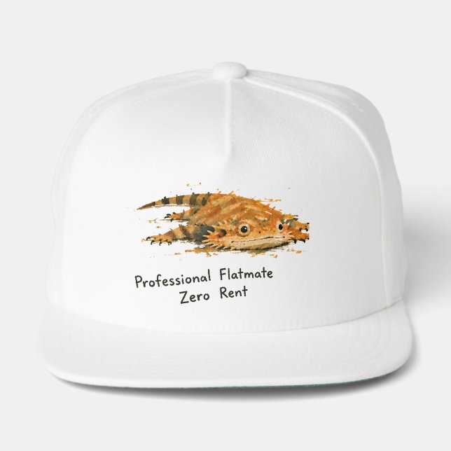 Professional Flatmate Zero Rent Bearded Dragon Art Snap Back Hat (Front)