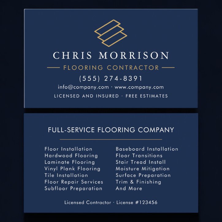 Professional Flooring Service Wood Tile Contractor Business Card