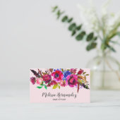 Professional Floral Hair Stylist Burgundy Pink Business Card (Standing Front)