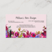 Professional Floral Hair Stylist Burgundy Pink Business Card (Back)