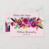 Professional Floral Hair Stylist Burgundy Pink Business Card (Front/Back)