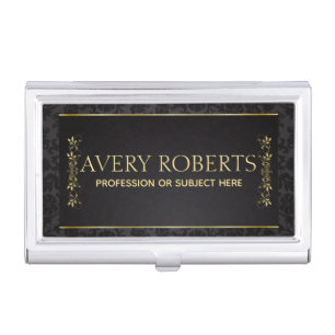 Professional Floral Luxury black gold design Business Card Case