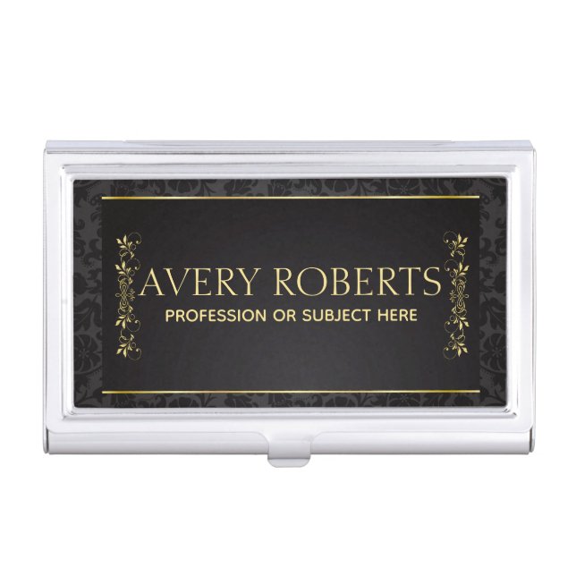 Professional Floral Luxury black gold design Business Card Case (Front)