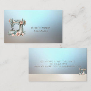Professional Floral Sewing Machine Blue Business Card