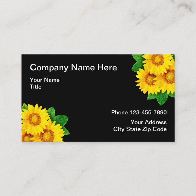 Professional Floral Sunflower Design Business Card (Front)