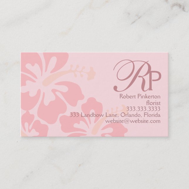 Professional Floral Tropical Pink Monogram Business Card (Front)