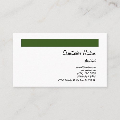Professional Forest Green White Plain Architect Business Card