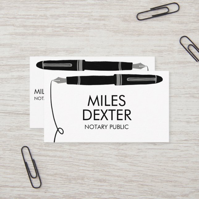 Professional Fountain Pen Logo Sign Notary Public Business Card (Front/Back In Situ)