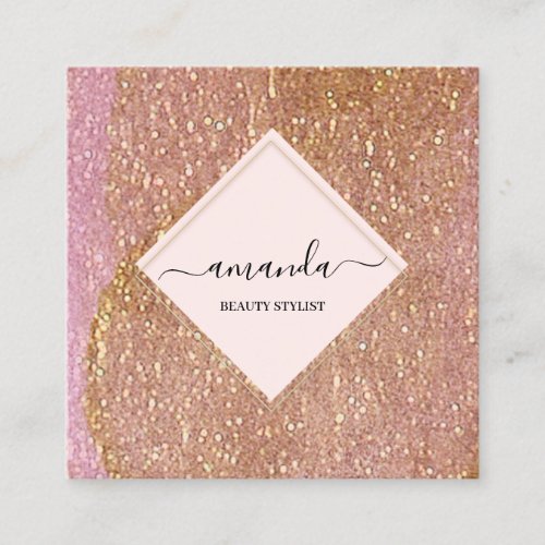 Professional Frame Beauty Makeup Logo Pink Modern Square Business Card