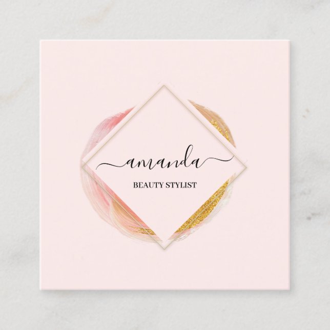 Professional Frame Beauty Studio Logo Makeup Body Square Business Card (Front)