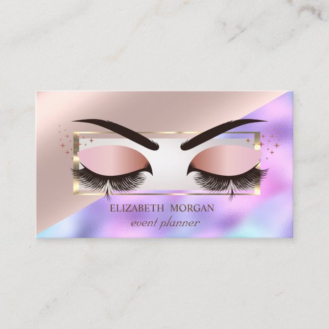 Professional Frame Rose Gold Lases Holographic Business Card (Front)