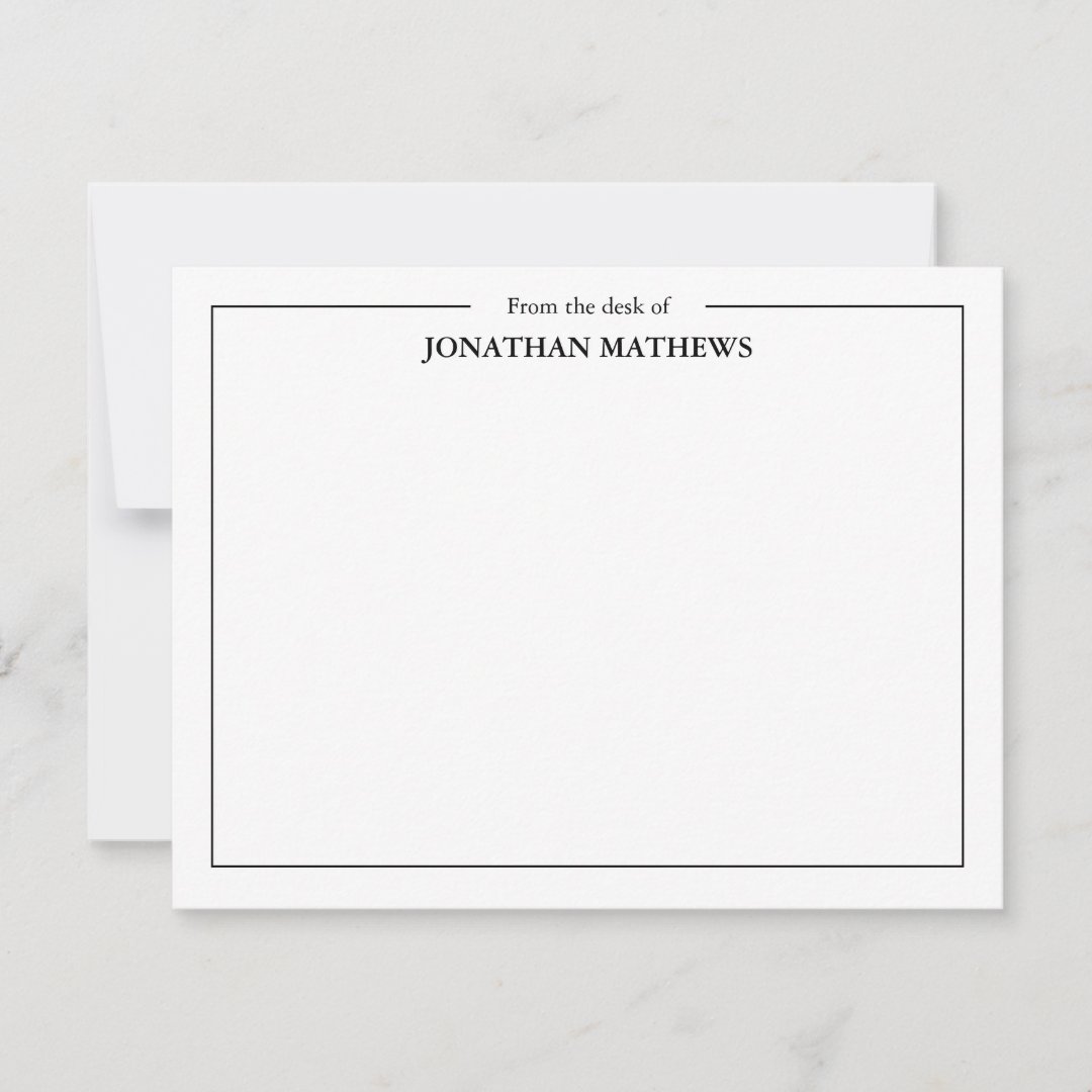 Professional From the desk of Name Square Border Note Card Zazzle
