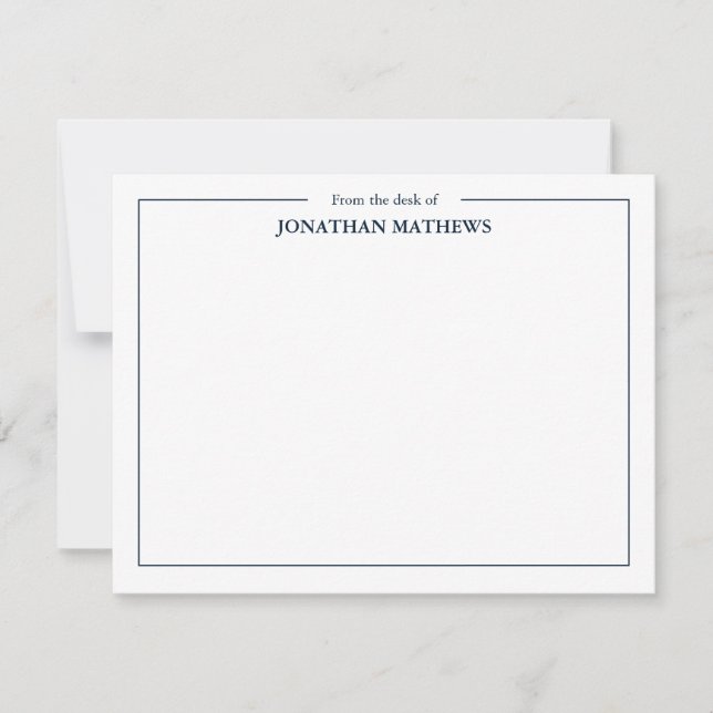 Professional From the desk of Square Border Blue Note Card (Front)