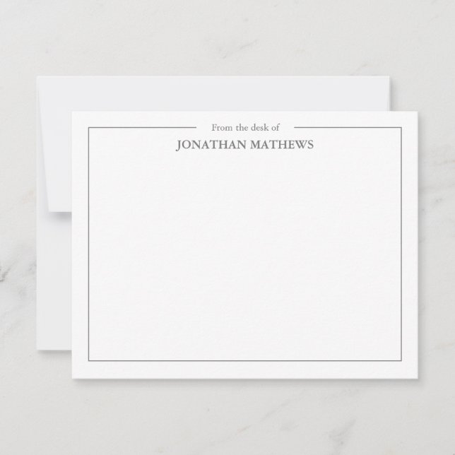 Professional From the desk of Square Border Gray Note Card (Front)