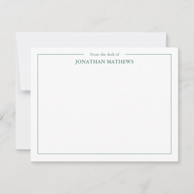 Professional From the desk of Square Border Green Note Card (Front)