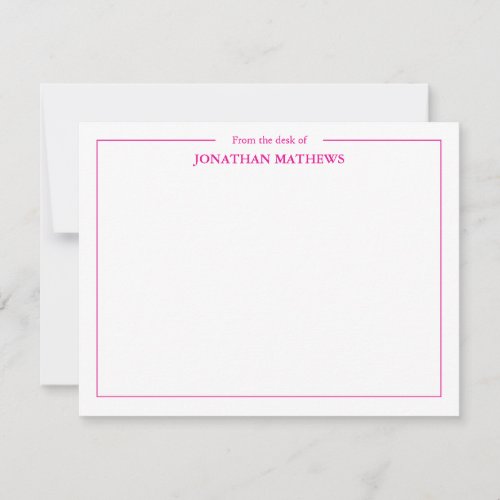 Professional From the desk of Square Border Pink Note Card