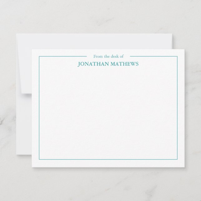 Professional From the desk of Square Border Teal Note Card (Front)