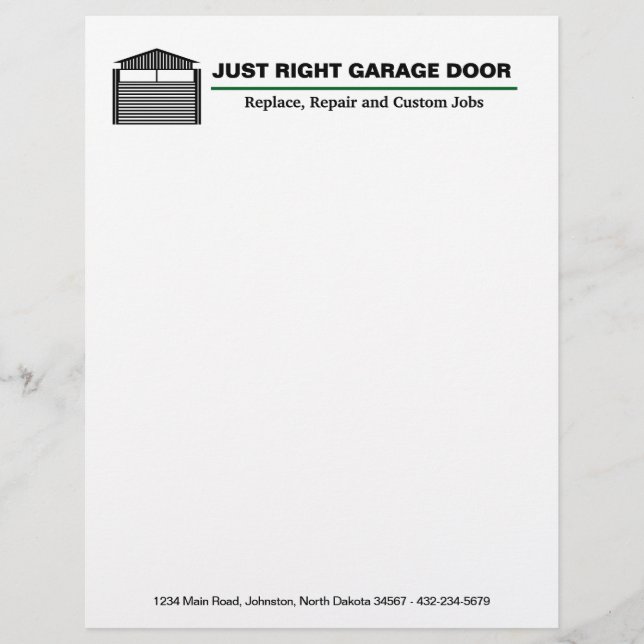 Professional Garage Door Service Letterhead (Front)