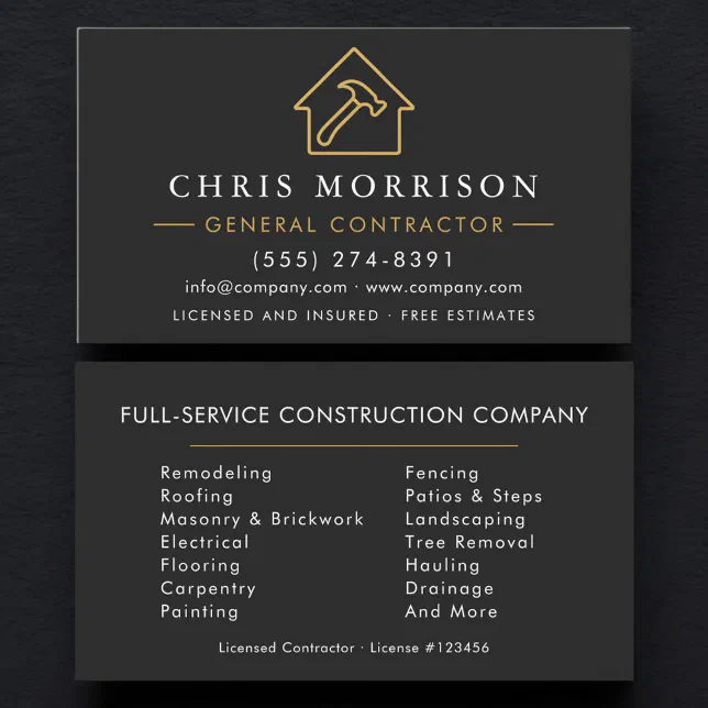 Professional General Contractor Business Card | Zazzle