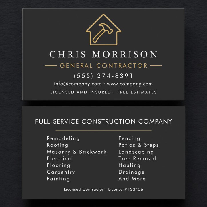 Professional General Contractor Business Card