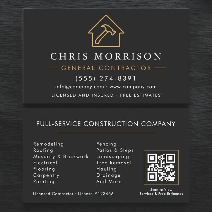 Professional General Contractor QR Code Business Card