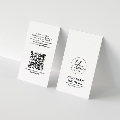 Professional Generic Plain White Logo QR Code Business Card