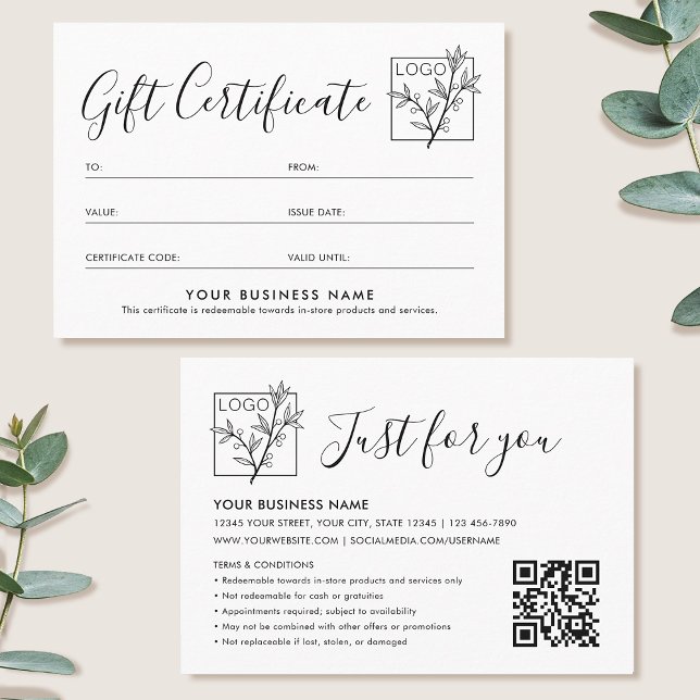 Professional Gift Certificate Logo QR Code Card (Creator Uploaded)