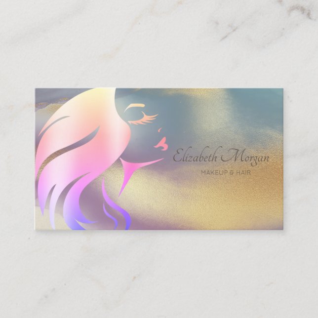 Professional Girl Face Silhouette Colorful Gold Business Card (Front)