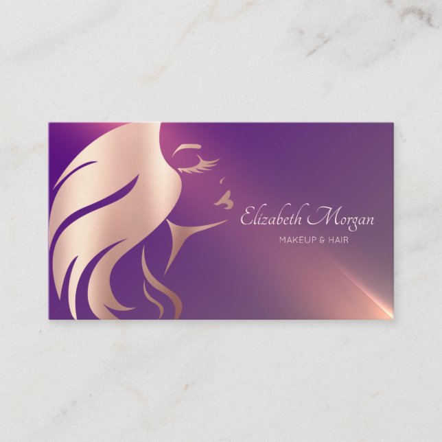Professional Girl Face Silhouette Purple Business Card (Front)