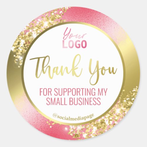 Professional Glam Gold Glitter Thank You Logo Classic Round Sticker