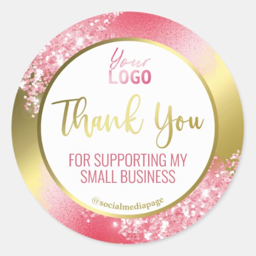 Professional Glam Pink Gold Thank You Logo Classic Round Sticker