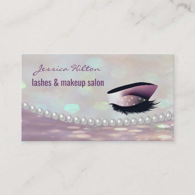 Professional glamorous bokeh pearls makeup eye business card (Front)