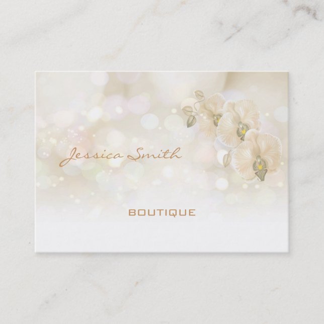 Professional glamorous elegant bokeh orchid business card (Front)