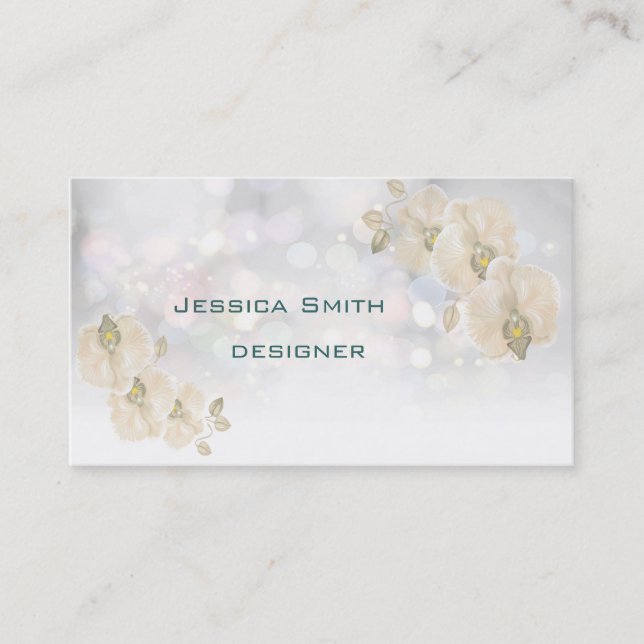 Professional glamorous elegant bokeh orchid business card (Front)