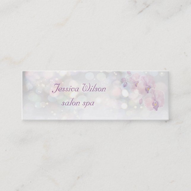 Professional glamorous elegant bokeh orchid mini business card (Front)