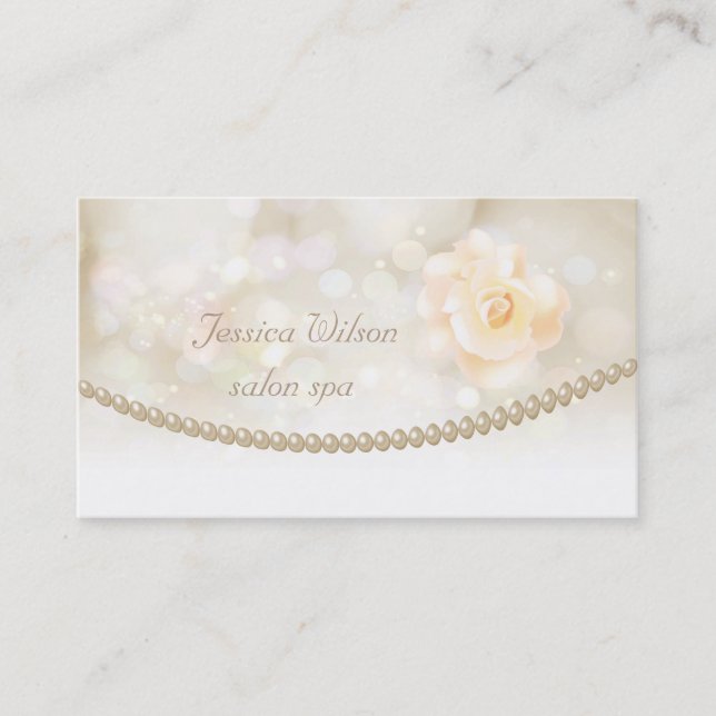 Professional glamorous elegant bokeh pearls rose business card (Front)