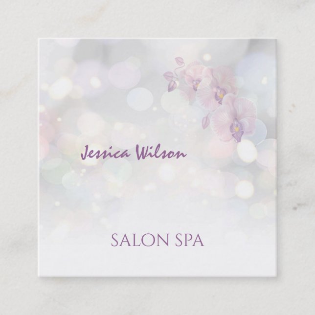Professional glamorous elegant gentle bokeh orchid square business card (Front)