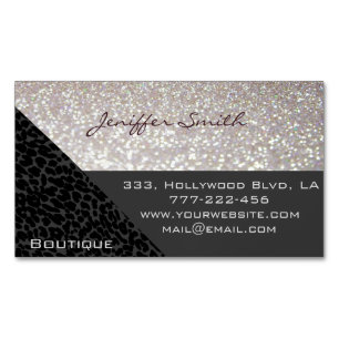 Professional glamorous elegant leopard glittery magnetic business card