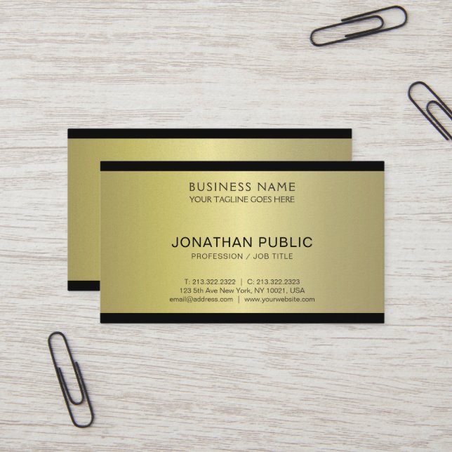 Professional Glamorous Gold Plain Pearl Luxury Business Card (Front/Back In Situ)