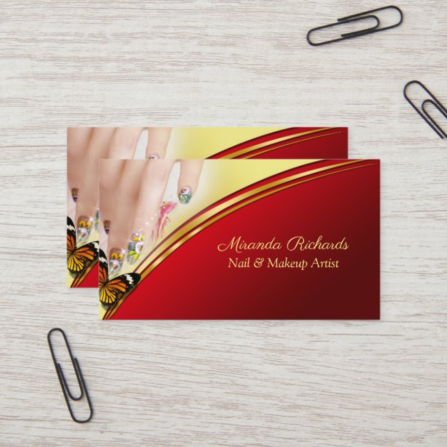 Professional Glamorous Makeup Nail Art Artist Business Card (Front/Back In Situ)